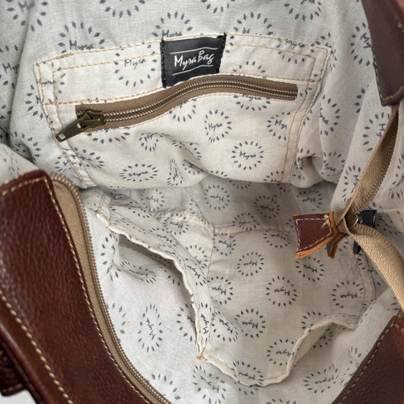 Myra Bag Cotton Carve/Leather Shoulder Bag Brown Western Boho Fashion Sq. Purse - Picture 9 of 12